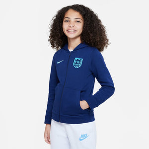 Nike Youth England Club Fleece Full-Zip Hoodie-Blue Void/Blue Fury